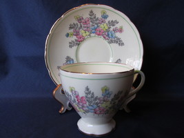 Vintage Foley English Bone China Footed Cup &amp; Saucer - Multicolored Floral 1950s - £12.57 GBP