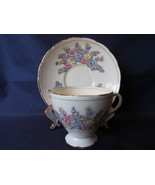 Vintage Foley English Bone China Footed Cup &amp; Saucer - Multicolored Flor... - £12.82 GBP