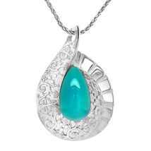 Silver 14.38ct TGW Green-Blue Agate One-of-a-Kind Pendant - £689.67 GBP