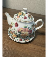 The Queen’s Treasures Miniature Porcelain Teapot Floral Rose Gold Trim - $23.71 CAD