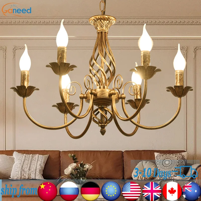 E rustic 6 light french country iron pendant light fixture vintage metal chandelier for thumb200