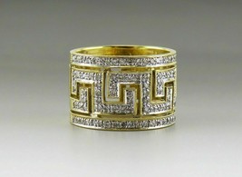 18K Yellow Gold Over Diamond Greek Key Thick Men&#39;s Band Engagement Ring 1.35Ct - £88.04 GBP