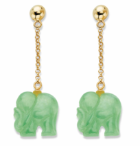 Green Jade Drop Earrings In Gold Tone Sterling Silver - £159.49 GBP