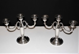 Pair of Fisher Silversmith Weighted Sterling 3-Light Candelabra Candle Holders - £155.84 GBP