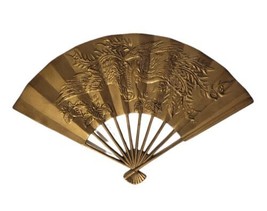 Vintage Chinese Pheonix Solid Brass Hand Fan Wall Decor 7&quot; H Asian Aged Finish - £11.75 GBP