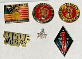 5 United States Marine Corp Guadalcanal  &amp; 1 Masonic tie Lapel Jacket Hat Pins - £31.79 GBP