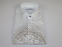 Mens CEREMONIA Shirt 100% Cotton Medusa Medallion Rhine Stones #STN 13 VRS white image 4