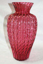 Vintage Cranberry Glass Pink Ribbed Vase - 12&quot; tall - £59.17 GBP