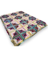 Vtg Scrappy Log Cabin Multicolor Patchwork Quilt Distressed 67x81” Machined - £76.28 GBP