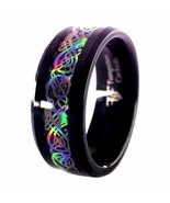Black Tungsten Rainbow Hologram Style Celtic Dragon Ring Women Men Weddi... - £32.04 GBP