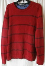 Nautica Men&#39;s Red Striped Long Sleeve Cotton Knit Sweater Sz XL  - $12.46