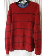 Nautica Men&#39;s Red Striped Long Sleeve Cotton Knit Sweater Sz XL  - $231.31 MXN