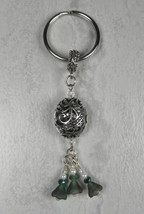 Filagree Crystal Glass Flower Beaded Handmade Split Ring Keychain White Green - £13.44 GBP