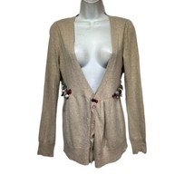 Anthropologie Sleeping on Snow Floral Applique Wrap Knit Cardigan Size M - $34.64