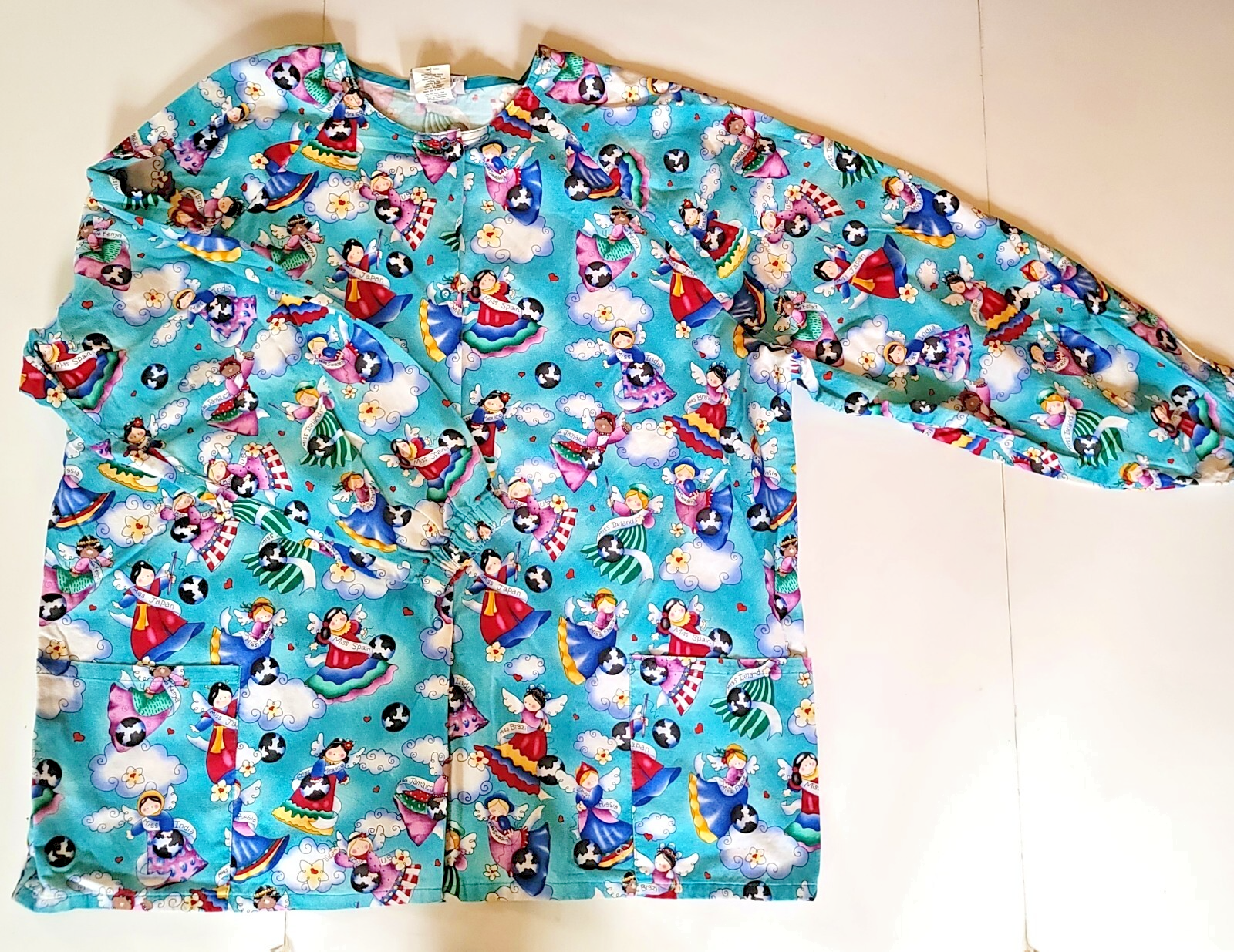 White Swan Scrub Top Jacket Size XL Country Angels 2 Pockets Snap Front ... - £8.25 GBP