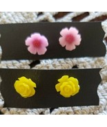 Two (2) Pair Fashion Earrings ~ Pink/Yellow Flowers ~ Studs/Posts ~.50&quot; ... - $363.95 MXN