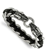 Chisel Stainless Steel Antiqued and Dragon Head Curb Chain Leather Bracelet - $143.06