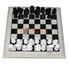 12&quot; Marble Handmade Top Chess Table Black &amp; White Stone Art Christmas Eve Gift - £199.05 GBP