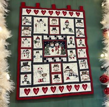 Christmas Country Quilt Wall Hanging-Snowman snowflakes winter hearts 45... - $34.60