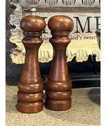Vintage Old Wooden Salt Shaker and Pepper Mill Grinder Set 12&quot; Tall - $61.72 CAD