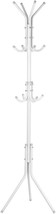 Coat Rack Stand, 10 Hooks Free Standing Hat Hanger Metal Hall Tree, White - £33.86 GBP