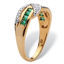 18K Gold Over Sterling Silver Emearld And Diamond Cut Ring Size 6,7,8,9,10 - £280.63 GBP