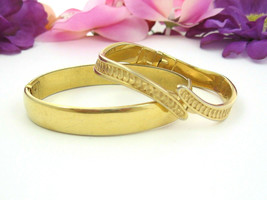 Pair of MONET Clamper BRACELETS Vintage Goldtone Scalloped Deisgn &amp; Plai... - £13.23 GBP