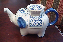 Elephant teapot made in Thailand, blue and white original and rare - $54.45
