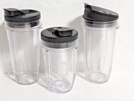 Set of 3 Nutri Ninja Blender Replacement Cups w Covers 2-24oz 1-16oz - £11.38 GBP