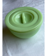 Vintage Jeanette Ribbed jadeite Drippings Bowl Grease Jar Container w/lid 1930s - $90.00