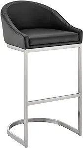 Armen Living Katherine Bar Stool in Brushed Stainless Steel with Black F... - $218.99
