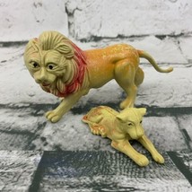 Vintage Animal Figures Lion &amp; Lion Cub Orange Tan - £9.28 GBP