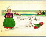 Olandese Girl Pasqua Auguri Bunny Mulini a Vento Tulipani 1914 DB Cartol... - £4.86 GBP