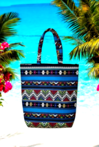 Emchit Batik Bag Large Shopping/Overnight Tote Bag Blue Red Green 18x15 ... - $19.99