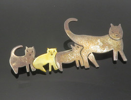 MEXICO 925 Sterling Silver - Vintage 2 Tone Mom &amp; Baby Cats Brooch Pin - BP4440 - £46.35 GBP