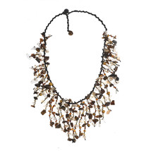 Luxurious Colorful Waterfall Brown Tiger&#39;s Eye and Pearls Bib Necklace - £20.24 GBP