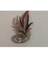 SWAN BROOCH WITH CRYSTAL RHINESTONES AND ENAMELING IN RED, GREEN AND BLUE - £9.34 GBP