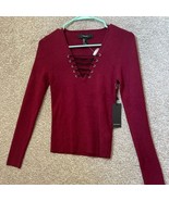 Forever 21 Youth V Neck Burgundy Long Sleeve Top Sweater Size Medium - £17.04 GBP