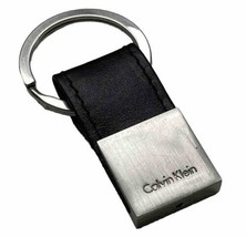 Calvin Klein Black Leather Metal Key Fob Clip Holder Ring Keychain Purse Charm - £8.69 GBP