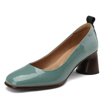 Pumps Women Shoes New Spring Luxury Genuine Leather Medium Block Heel Handmade Q - £92.44 GBP