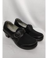 Alegria Holli Spiffy Black Leather &amp; Fabric Buckle Slip On Dream Fit Shoes - $34.64