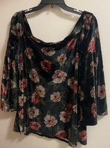 Torrid Women’s Blouse Shirt Size 00 L Bust 40” Black Floral Print Wide Neck - £7.56 GBP