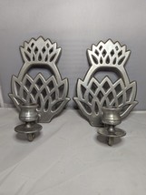 Rare Ingraham Jewelers Pair Pewter  Sconce Pewtarex Pineapple Wall Candl... - £117.68 GBP