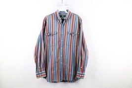 Vintage 90s Streetwear Mens Large Distressed Rainbow Striped Button Down Shirt - £31.61 GBP