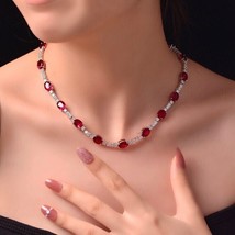 10Ct Oval Cut Red Ruby Simulated Women&#39;s Necklace 14K White Gold Plated Silver - £317.51 GBP