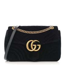 GUCCI Velvet Matelasse Medium GG Marmont Shoulder Bag Black - £1,843.41 GBP