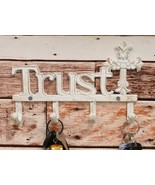 Cast Iron Rustic White Le Fleur Cross with Trust Letters Sign 4 Pegs Wal... - $27.39 CAD