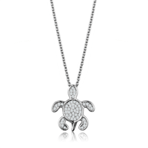 3W1025 - Rhodium Brass Chain Pendant with AAA Grade CZ  in Clear - $37.99