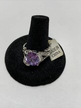Stunning Silver Tone Round Simulated Purple Stone Ring  Size 10 KG - $14.85