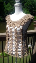 Taupe Top/Crochet//Fall/Spring/Summer/Blouse/Shirt - $31.68